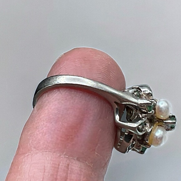 🌺Vintage Sterling Genuine Emerald/Pearl Ring - Picture 12 of 12